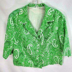 Vintage 1950s 1960s Womens Handmade Green Paisley Jacket Mad Men Covered Buttons